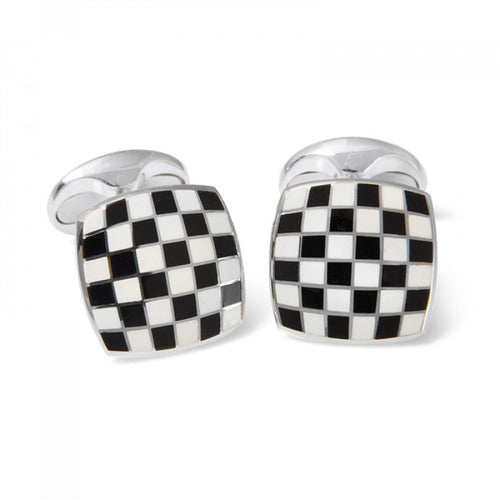 Deakin & Francis Accessories - Sterling Silver Enamel Checkerboard Cufflinks | Manfredi Jewels