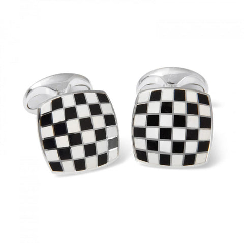 Sterling Silver Enamel Checkerboard Cufflinks