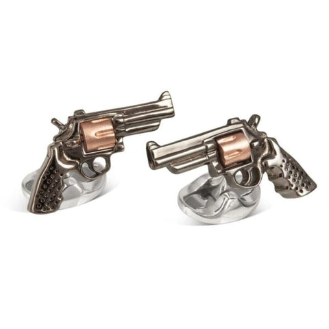 Sterling Silver Revolver Gun Rose Gold Cylinder Cufflinks