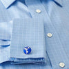 Deakin & Francis Accessories - Sterling Silver Round Blue Enamel World Cufflinks | Manfredi Jewels