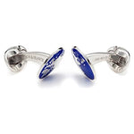 Deakin & Francis Accessories - Sterling Silver Round Blue Enamel World Cufflinks | Manfredi Jewels