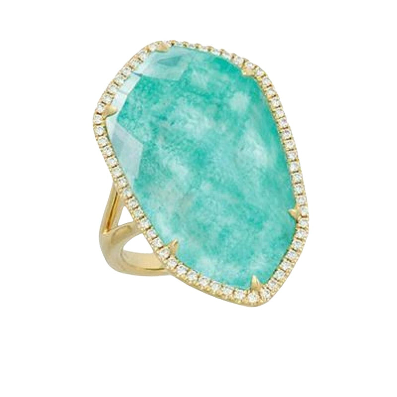 Doves Jewelry - Amazon Breeze 18K Yellow Gold Quartz Over Amazonite Diamond Ring | Manfredi Jewels