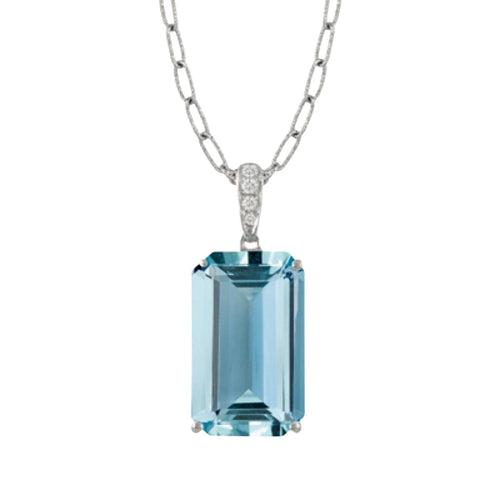 Doves Jewelry - Aquamarine Center Stone Diamond 18K White Gold Pendant | Manfredi Jewels