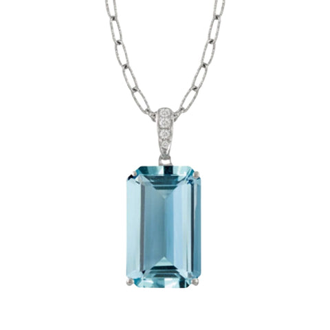 Aquamarine Center Stone Diamond 18K White Gold Pendant