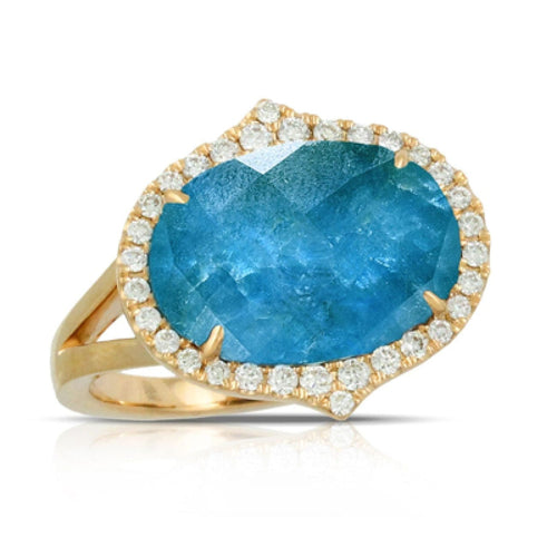 Doves Jewelry - Clear Quartz Over Appatite 18K Yellow Gold Diamond Ring | Manfredi Jewels