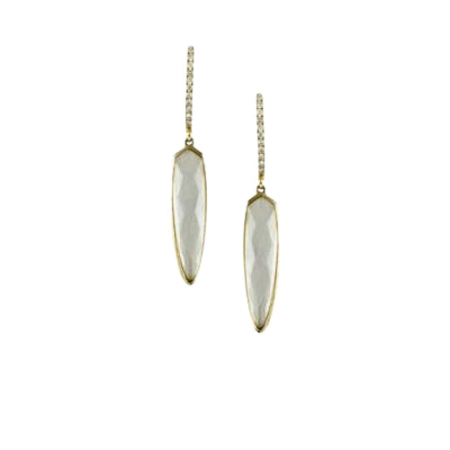 Doves Jewelry - Clear Quartz Over White Mother Of Pearl 18K Yellow Gold Diamond Earring | Manfredi Jewels