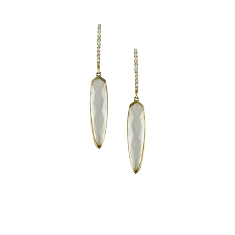 Clear Quartz Over White Mother Of Pearl 18K Yellow Gold Diamond Earring