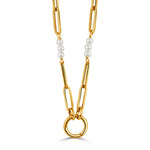 Doves Jewelry - Fancy 18K Yellow Gold Mixed Oval Link and Pearl Chain Necklace | Manfredi Jewels
