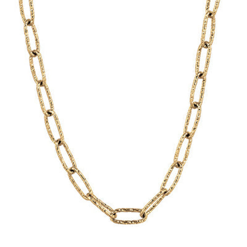 Doves Jewelry - Fancy 18K Yellow Gold Textured Big Link Chain Necklace | Manfredi Jewels