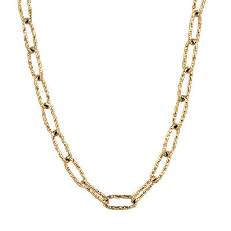 Doves Jewelry - Fancy 18K Yellow Gold Textured Big Oval Link Chain Necklace | Manfredi Jewels