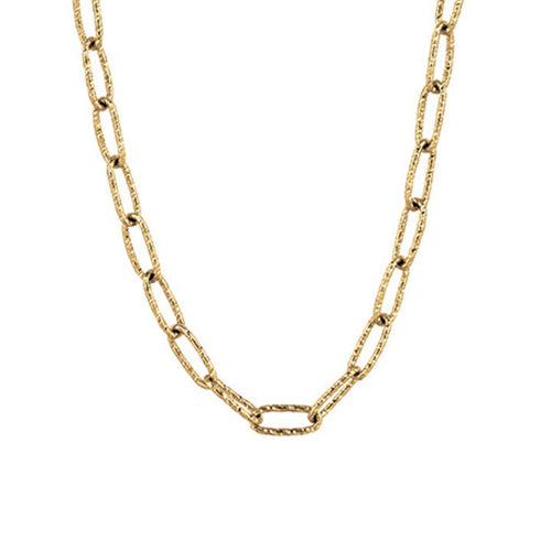 Doves Jewelry - Fancy 18K Yellow Gold Textured Big Oval Link Chain Necklace | Manfredi Jewels