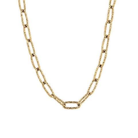 Fancy 18K Yellow Gold Textured Big Oval Link Chain Necklace