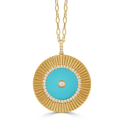 Helios 18K Yellow Gold Turquoise Diamond Medallion With Big Link Chain Necklace
