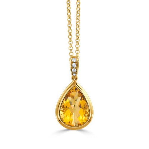 Doves Jewelry - Limoncello 18K Yellow Gold Citrine Diamond Pendant With Rolo Chain Necklace | Manfredi Jewels