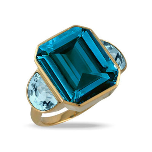 Doves Jewelry - London Blue 18K Yellow Gold 2 Tone Topaz Ring | Manfredi Jewels