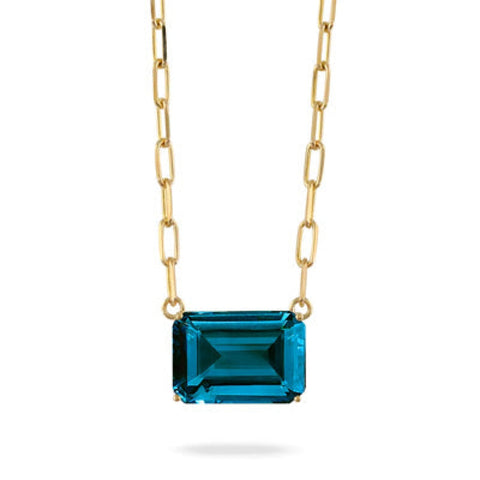 London Blue 18K Yellow Gold Blue Topaz Pendant Necklace