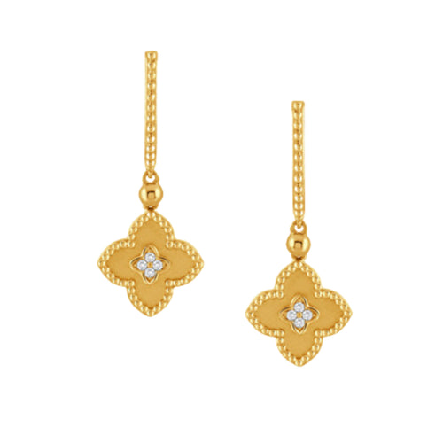Doves Jewelry - Ravenna 18K Yellow Gold Flower Diamond Hoop Drop Earrings | Manfredi Jewels
