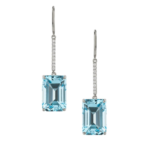 Sky Blue 18K White Gold Blue Topaz Diamond Drop Earrings