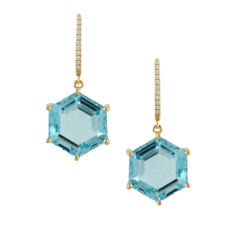 Doves Jewelry - Sky Blue 18K Yellow Gold Topaz Diamond Earrings | Manfredi Jewels
