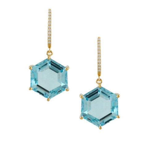 Sky Blue 18K Yellow Gold Blue Topaz Diamond Earrings