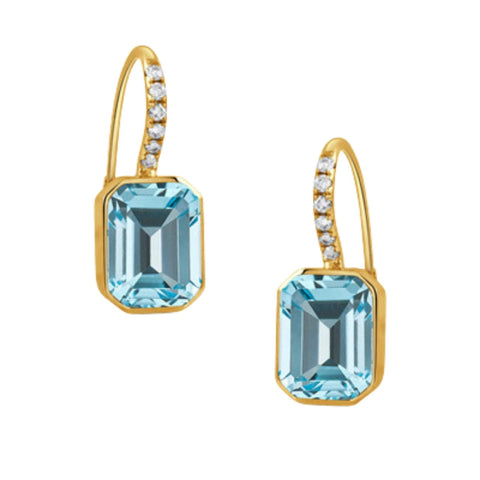 Sky Blue 18K Yellow Gold Blue Topaz Diamond Earrings