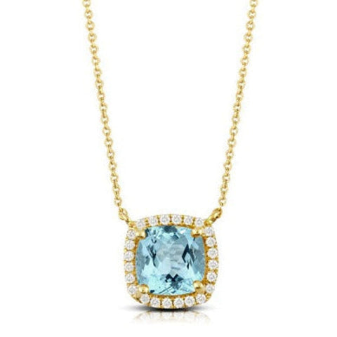 Sky Blue 18K Yellow Gold Blue Topaz Diamond Necklace