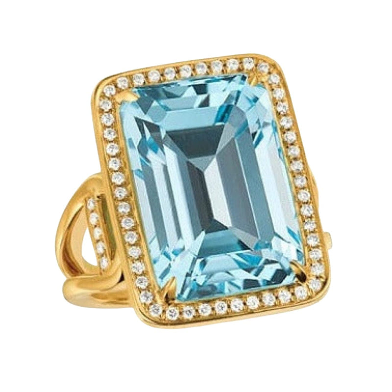Doves Jewelry - Sky Blue 18K Yellow Gold Topaz Diamond Ring | Manfredi Jewels