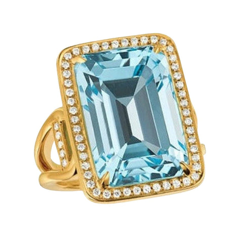 Sky Blue 18K Yellow Gold Blue Topaz Diamond Ring