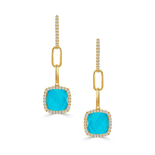 Doves Jewelry - St. Barths 18K Yellow Gold Quartz Over Turquoise Diamond Drop Earrings | Manfredi Jewels