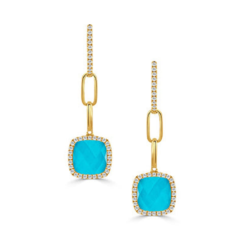 St. Barths 18K Yellow Gold Quartz Over Turquoise Diamond Drop Earrings