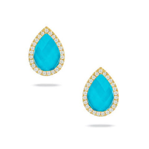 St. Barths 18K Yellow Gold Quartz Over Turquoise Diamond Earring