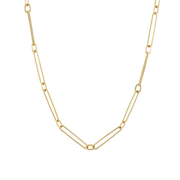 Doves Jewelry - Stretch 18K Yellow Gold Paper Clip Mixed Links Chain Necklace | Manfredi Jewels