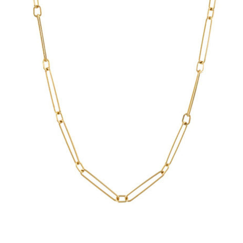 Doves Jewelry - Stretch 18K Yellow Gold Paper Clip Mixed Links Chain Necklace | Manfredi Jewels