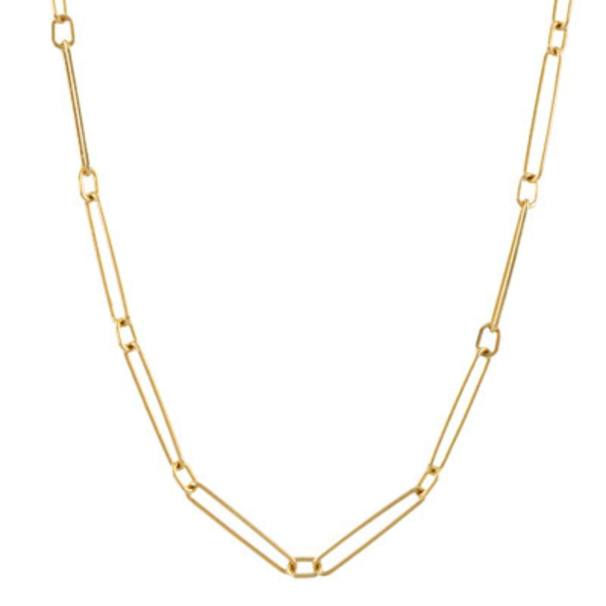 Doves Jewelry - Stretch 18K Yellow Gold Paper Clip Mixed Links Chain Necklace | Manfredi Jewels