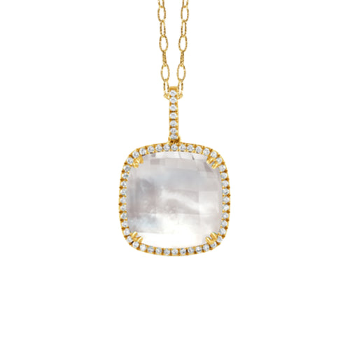 Doves Jewelry - White Orchid 18K Yellow Gold Quartz Over Mother of Pearl Diamond Drop Pendant Necklace (Copy) | Manfredi Jewels