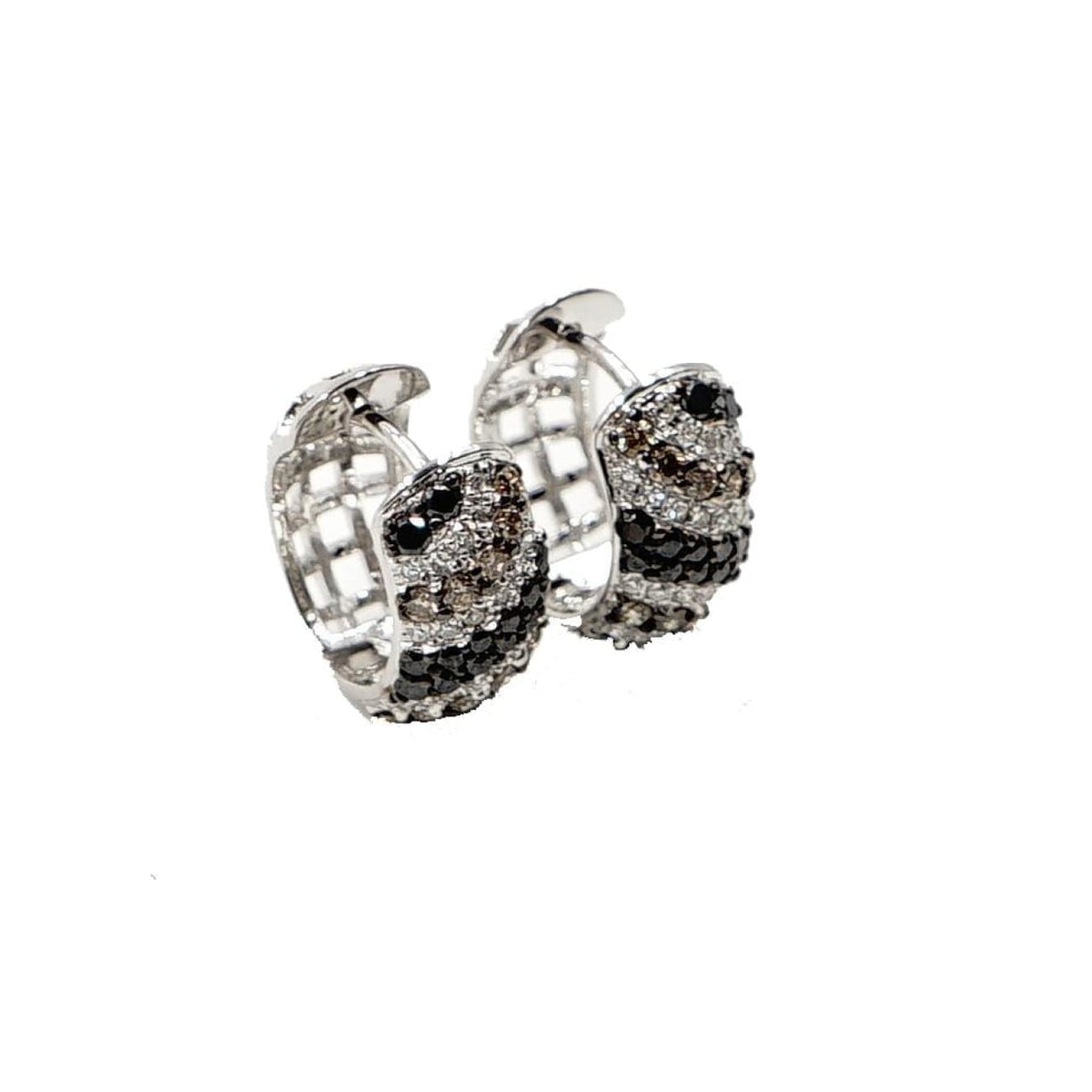 Estate Jewelry Estate Jewelry - 14K White Gold Black White & Brown Diamond Huggies Earrings | Manfredi Jewels