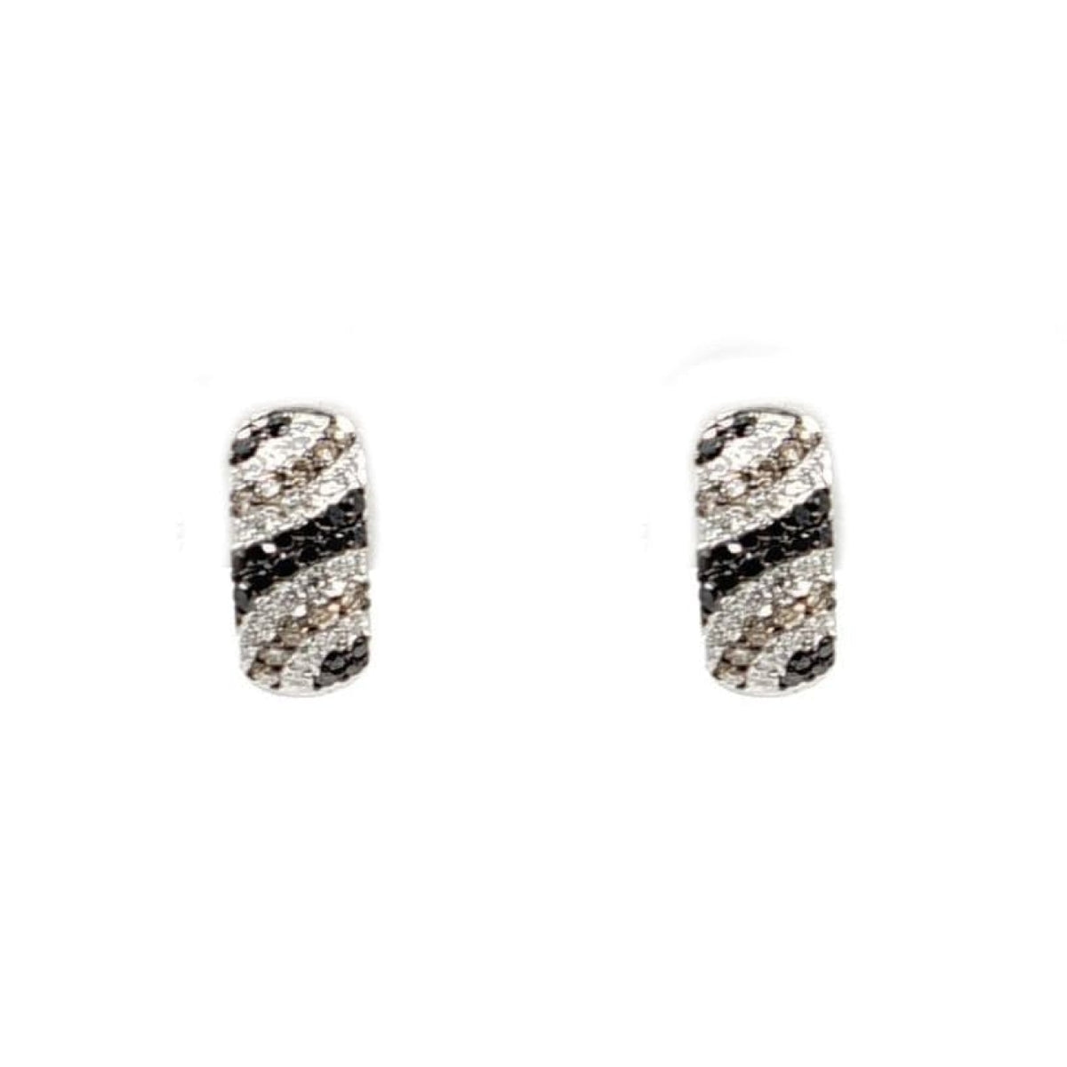 Estate Jewelry Estate Jewelry - 14K White Gold Black White & Brown Diamond Huggies Earrings | Manfredi Jewels