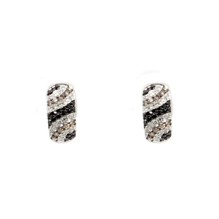Estate Jewelry Estate Jewelry - 14K White Gold Black White & Brown Diamond Huggies Earrings | Manfredi Jewels