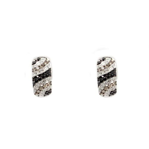 Estate Jewelry - 14K White Gold Black & Brown Diamond Huggies Earrings | Manfredi Jewels