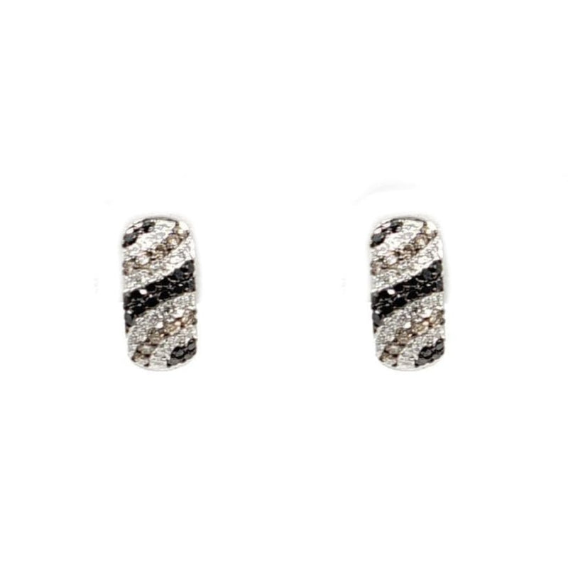 Estate Jewelry - 14K White Gold Black & Brown Diamond Huggies Earrings | Manfredi Jewels