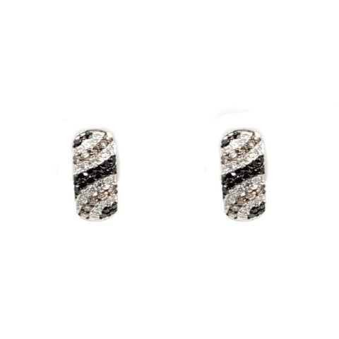 14K White Gold Black, White & Brown Diamond Huggies Earrings
