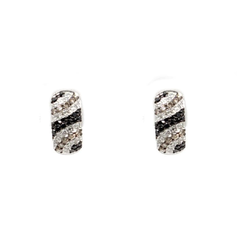 Estate Jewelry Estate Jewelry - 14K White Gold Black White & Brown Diamond Huggies Earrings | Manfredi Jewels