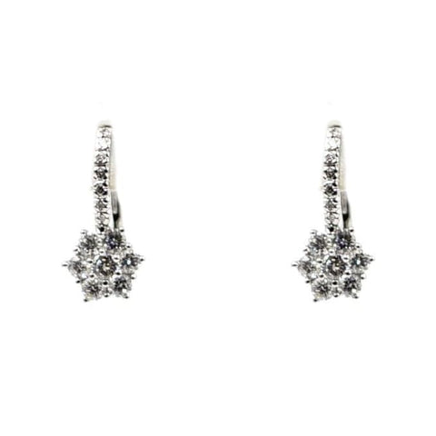 14K White Gold Flower Pavè Diamond Pendant Earrings