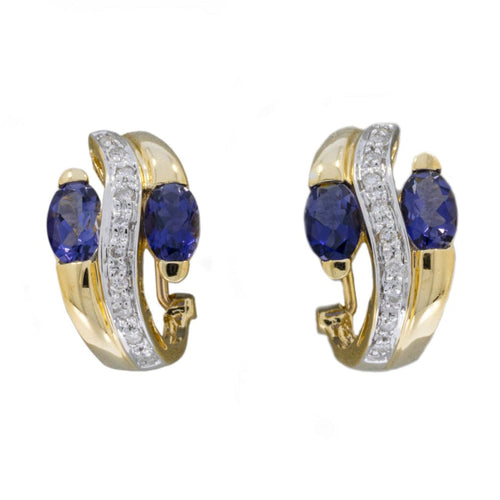 Estate Jewelry - 14K Yellow and White Gold Tanzanite & Pavè Diamond Earrings | Manfredi Jewels