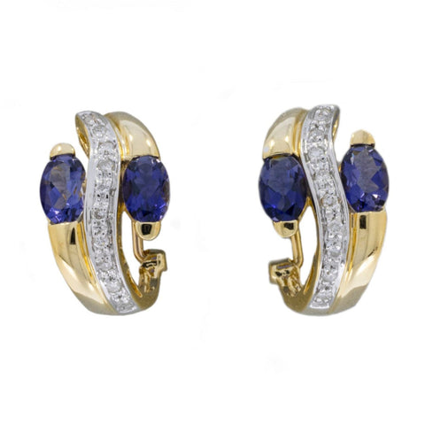 14K Yellow and White Gold Tanzanite & Pavè Diamond Earrings