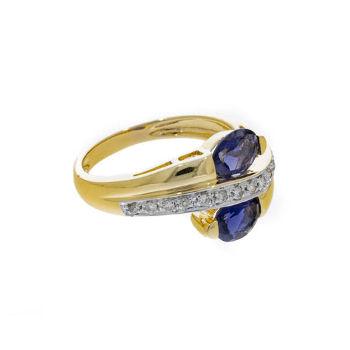 Estate Jewelry - 14K Yellow and White Gold Tanzanite & Pavè Diamond Ring | Manfredi Jewels