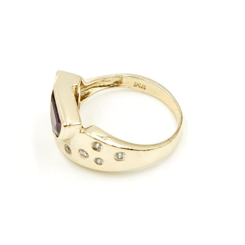 Estate Jewelry - 14K Yellow Gold Diamond Half Moon Garnet Ring | Manfredi Jewels