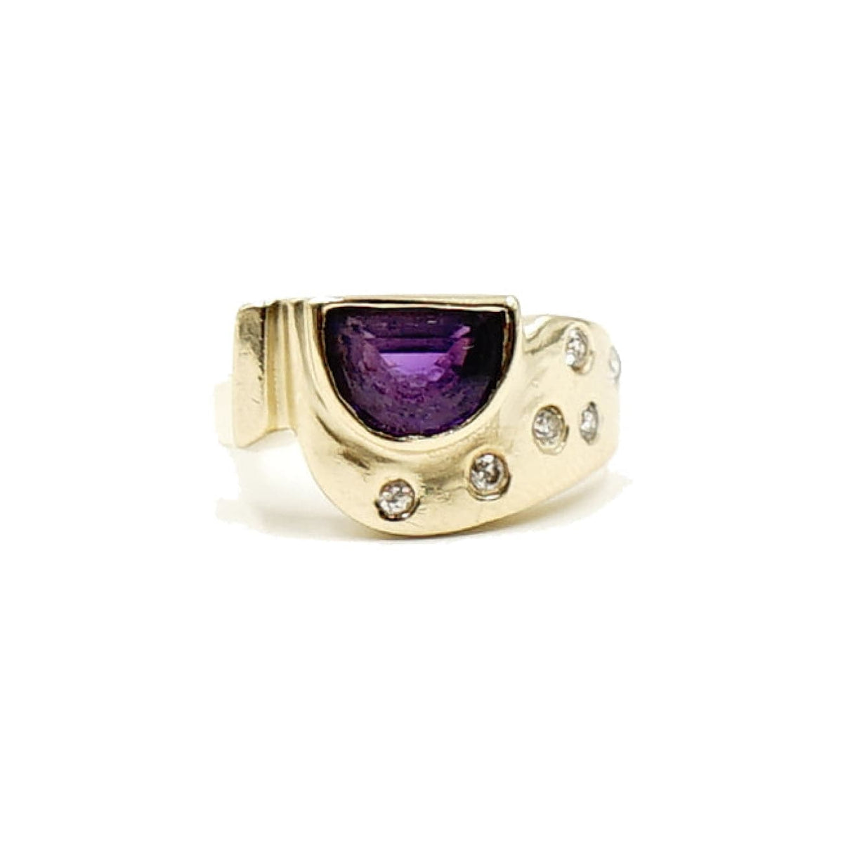 Estate Jewelry Estate Jewelry - 14K Yellow Gold Diamond Half Moon Garnet Ring | Manfredi Jewels