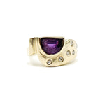 Estate Jewelry - 14K Yellow Gold Diamond Half Moon Garnet Ring | Manfredi Jewels