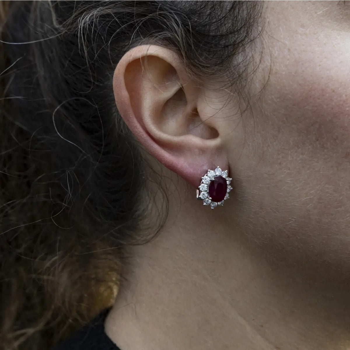 Estate Jewelry Estate Jewelry - 18K WG Ruby & Diamond Earrings | Manfredi Jewels